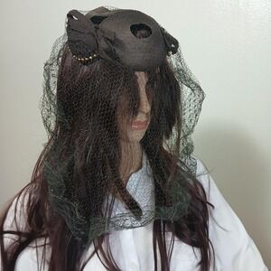 Vintage 40s/WW2 avant-garde dark brown pinup percher‎ hat with birdcage veil